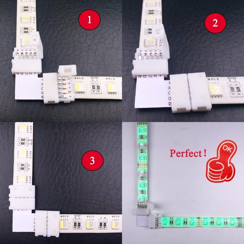 10x 10mm 5pin RGBW LED Strip Light Solderless L Shaped Corner Connector,5-Conductor RGBWW LED Ribbon Light Snap Down ST270