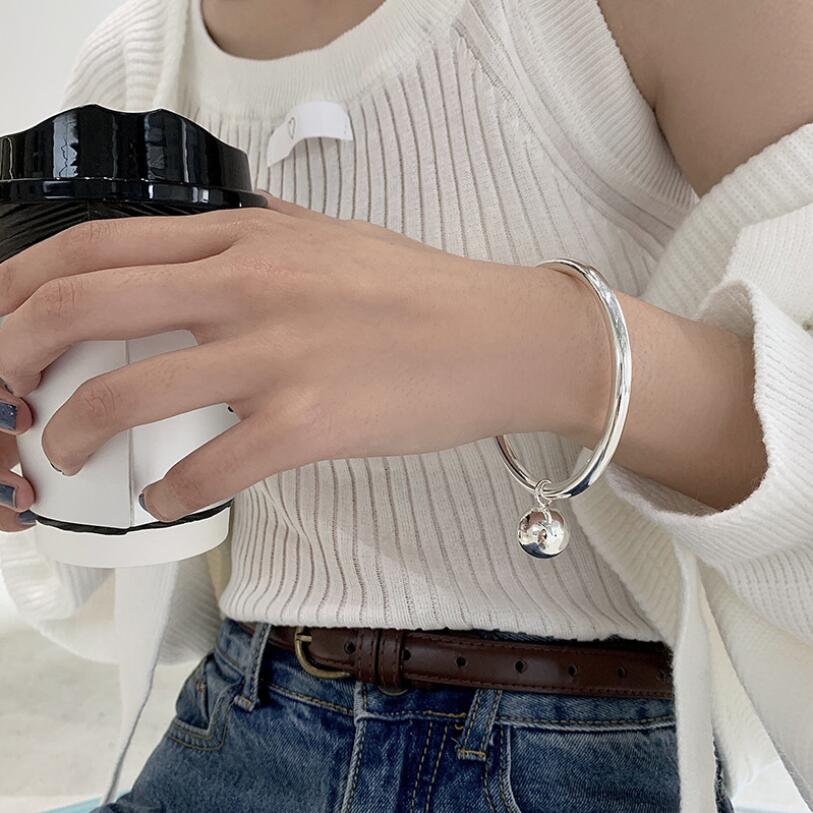 Pulsera de plata de ley 925 para mujer, brazalete con cierre de bola redonda y pequeña Simple para mujer, Red, Pal, joyería fina creativa B189