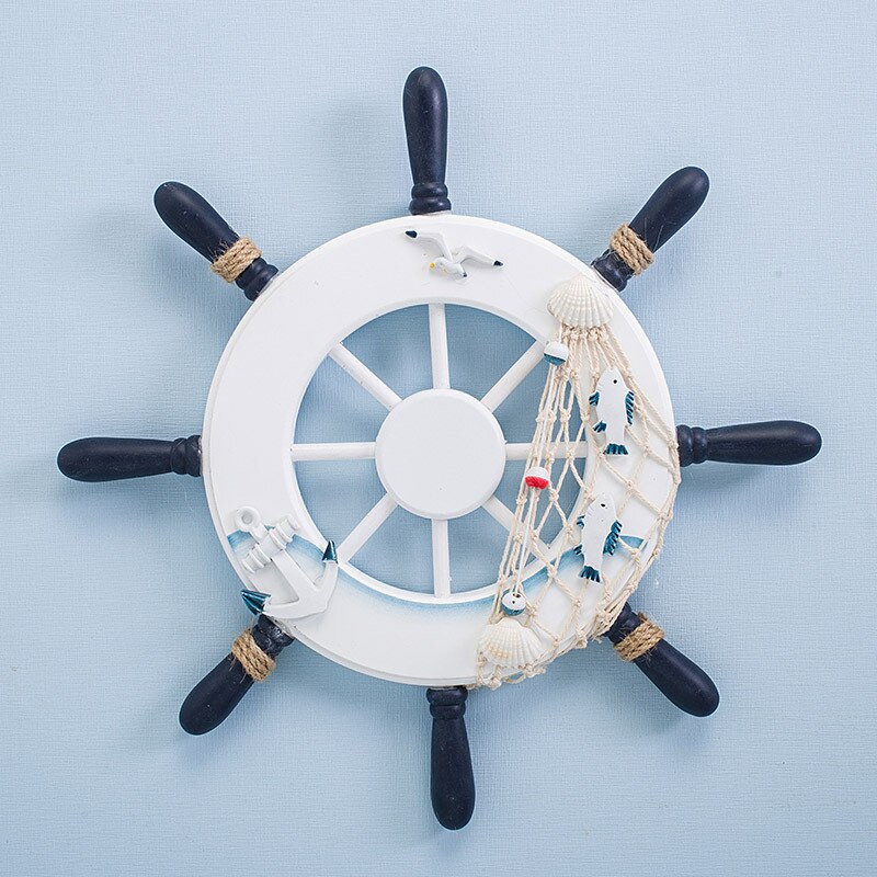 Decoración náutica de madera para el hogar, adorno colgante de timón de barco, decoración de puerta de pared, tema de playa: White