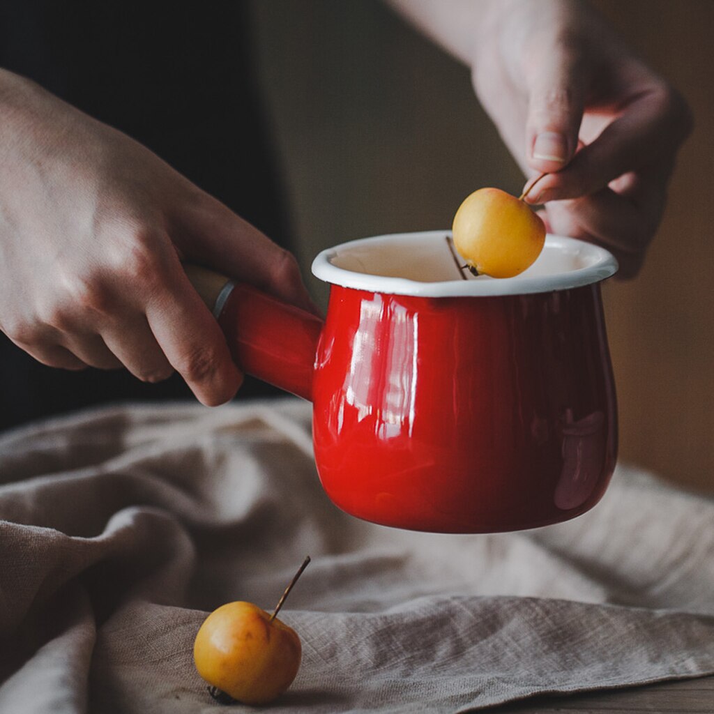 Emaille Melk Pan Thee Pan Melk Kokend Pan Saus Pan Kitchen Cookware 2 Kleuren