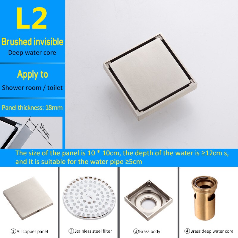 1Pc Floor Drains Stainless Steel Square Shower Floor Drains Tile Insert Drain Channel Kitchen Waste Kitchen Bathroom Accessories: 11