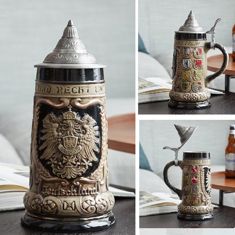 German Beer Stein Mug Large Capacity Retro Ceramic Beer Mugs Handmade Cup Germany Tankard Glass Mug 600ml Best Fathers Mens