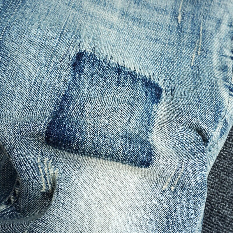 Pantalones vaqueros Vintage italianos para hombre, Jeans rasgados ajustados de color azul claro Retro para hombre, ropa de calle de , Jeans de de Hip Hop para hombre