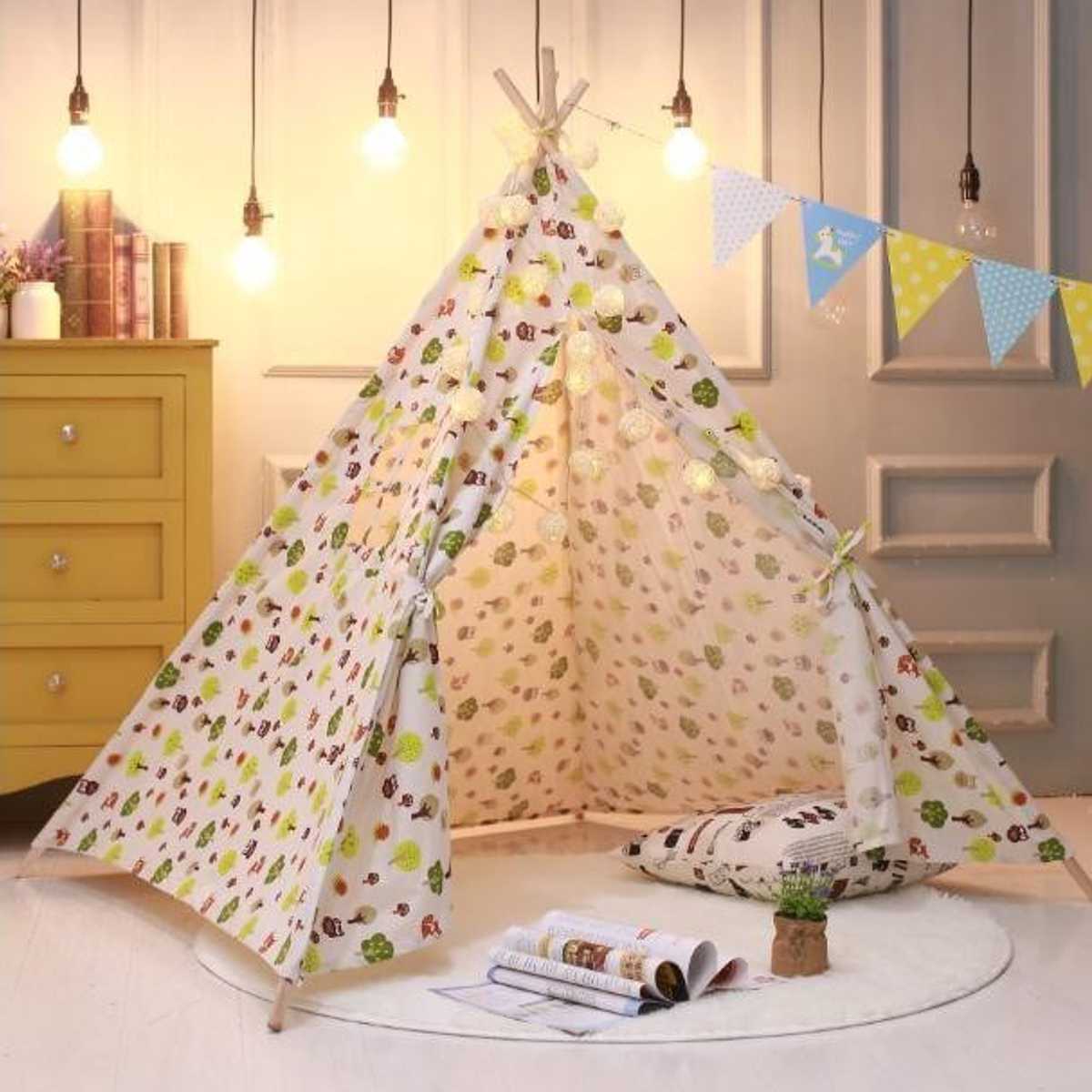 160/135cm Tipi trójkąt KidsTent Tipi płótno śpiąca kopuła bawić się-namiot Tipi dom wigwam pokój namiot dla dzieci gra-Dom