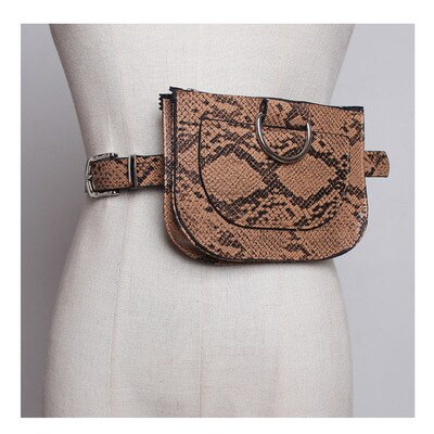 Women's Snake Print PU Leather Fanny Pack - Fashionable Waist Belt Bag: Brown