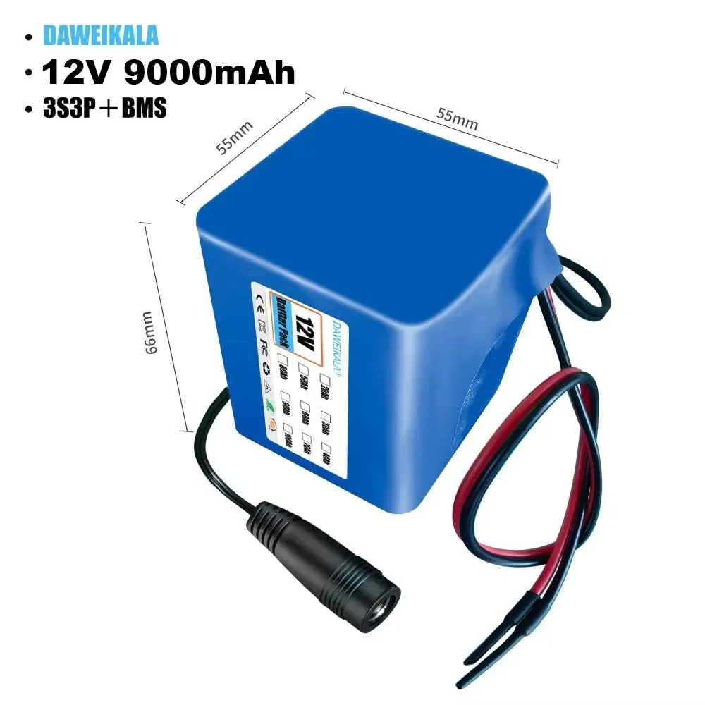 12V 3S1P 3S3P 3S8P 3S12P 30000mAh Battery Pack 18650 Lithium-ion Rechargeable Battery DC for 12V Tools Camping Equipment+BMS: Pink
