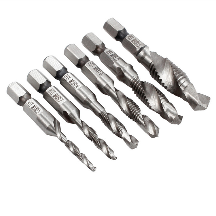 Neoteck 6 stks/set hss Hexagon Hex Metrische boor Tap Countersink Schroefdraad M3 M4 M5 M6 M8 M10 Hand gereedschap Zilver Goud Kleur: Silver