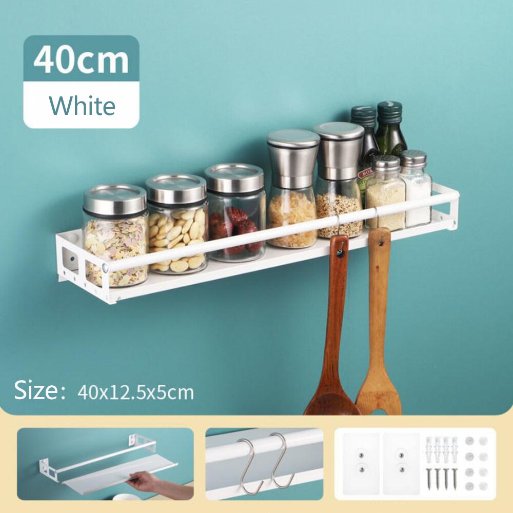 Kitchen Organizer Accessories Wall Mount Bracket Bottle Rack Storage Rack Spice Jar Rack Kitchen Gadget Supplies Bathroom Rack: White 40cm