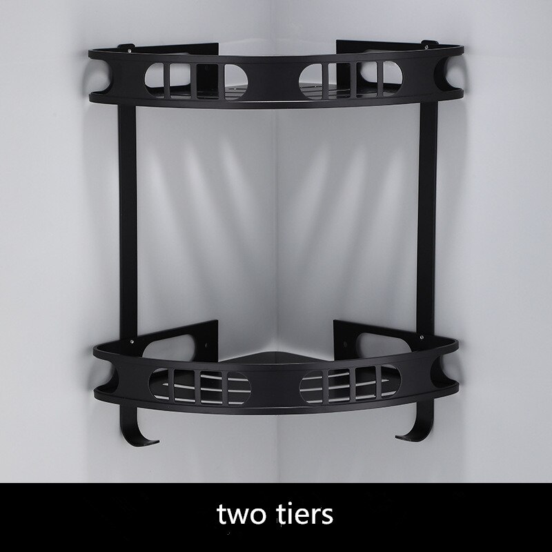 Étagère d'angle murale en aluminium noir, pour salle de bain, douche, bain, porte-shampoing, panier, étagère d'angle: two tier black 1