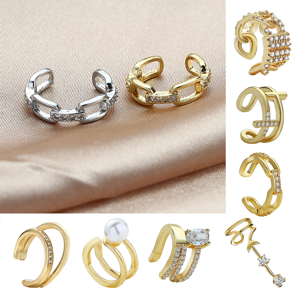 Gold Ear Cuff Cross Clip Earrings For Women Geometric C Shape Micro Pave Zircon Earrings Without Piercing Earcuff