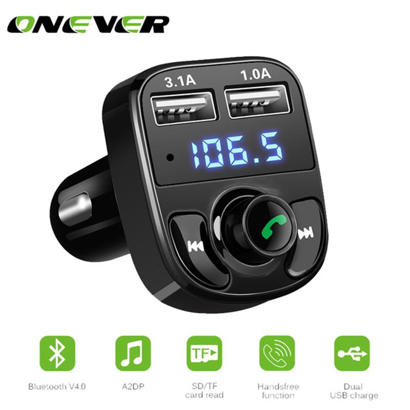 Onever Fm-zender Handsfree Bluetooth Carkit Aux Modulator Auto Audio MP3 Speler met 3.1A Quick Charge Dual USB Auto lader
