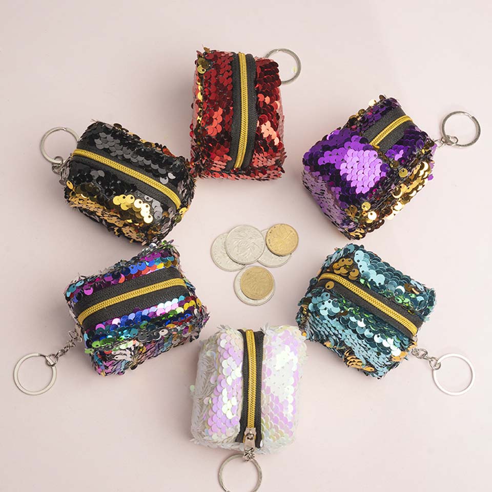 Terning børne & #39 ;s mønt taske skifte farve pailletter mini pung kvinder bling mini pung pailletter taske nøglering pose lille