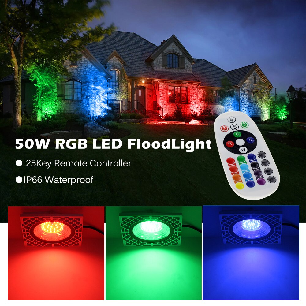 RGB LED Floodlight With Remote Control AC220V Outdoor Lighting IP66 Waterproof Led Spotlight Projector Streetlight Street Lamp