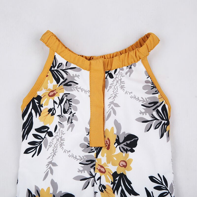 Winmany Barboteuse Bébé Fille Nouveau-né Floral à Volants Sans Manches | Body Été Coton + Bandeau Nœud Papillon Mignon