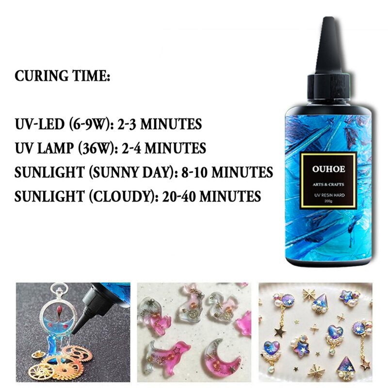Pegamento duro de resina ultravioleta, 30/100/200g, Gel UV de curado, DIY, fabricación de joyas, accesorios de revestimiento de fundición