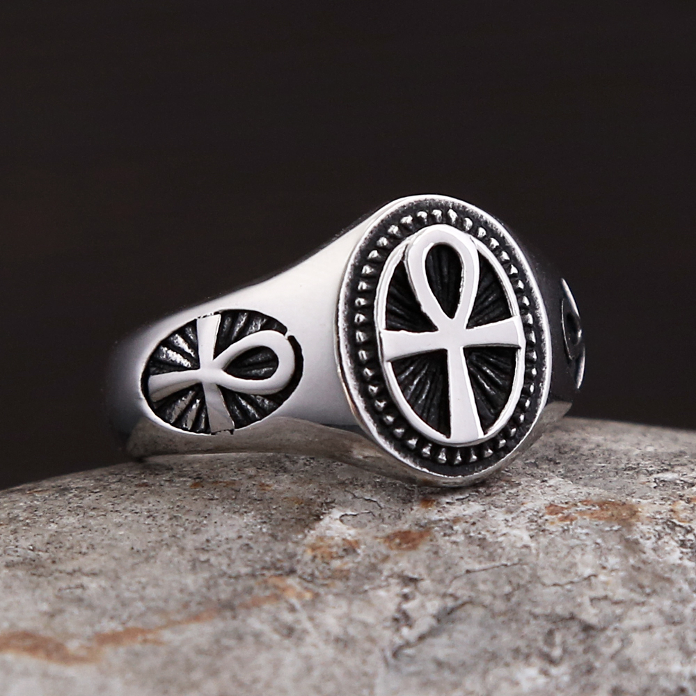 Punk Vintage 316L Stainless Steel Ankh Cross Rings For Men Women Simple Religious Amulet Jewelry Dropshippping