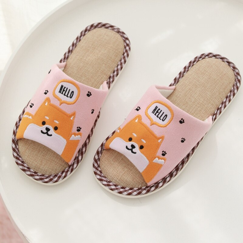 Millffy śliczne Shiba Inu corgi placki kapcie letnie fajne lniane domowe kapcie para dużych rozmiarów kapcie kapcie ze zwierzętami
