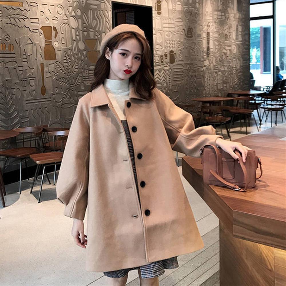 Women Coat outerwear winter clothing warm woolen blends female elegantBreasted woolen coat