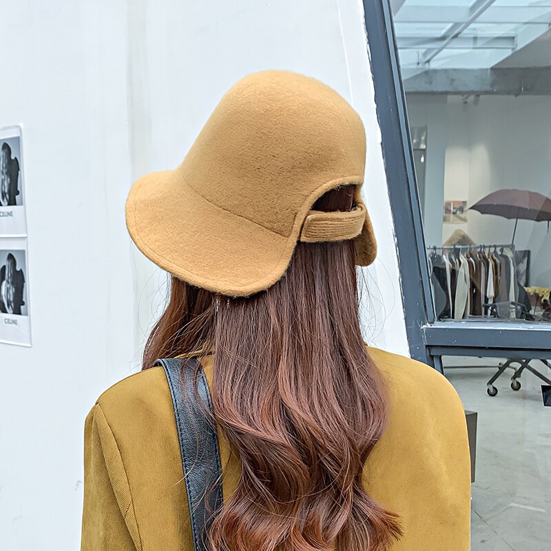 Vrouwen Herfst Winter Wol Gebreide Visser Hoeden Vintage Effen Kleur Elegante Temperament Bob Emmer Hoed Vrouwelijke