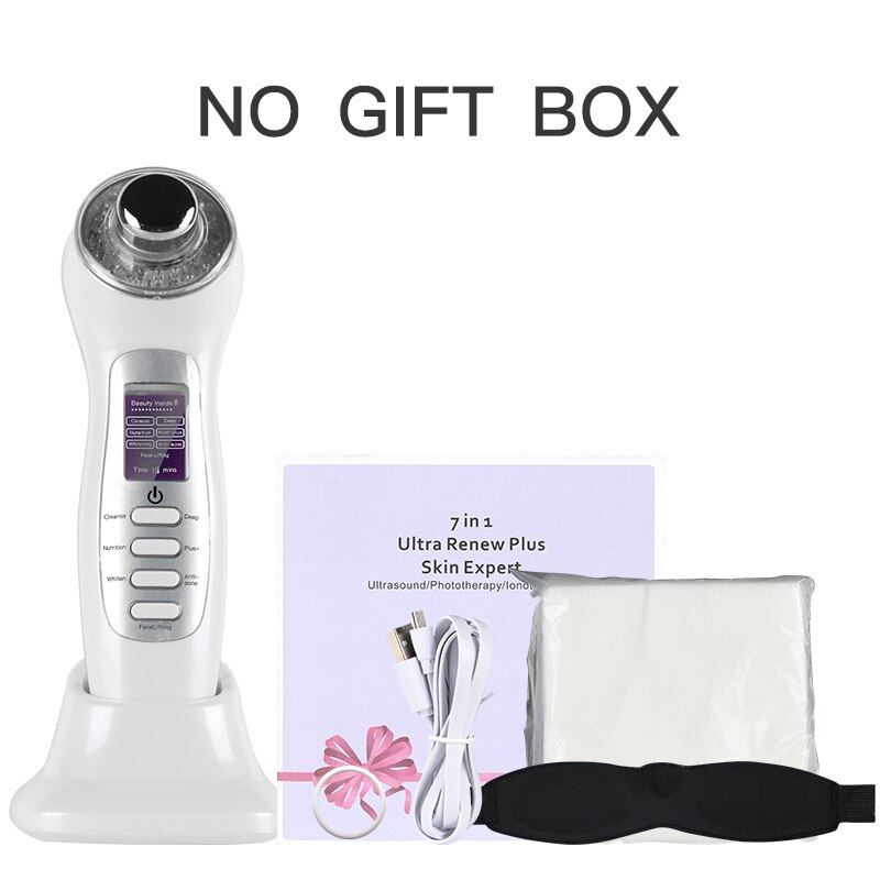 Ultrasonic 3MHz Galvanic Skin Care Machine LED Blue Red Light Photon Microcurrent Facial Lifting Skin Tightening Beauty Device: WHITE NO GIFT BOX