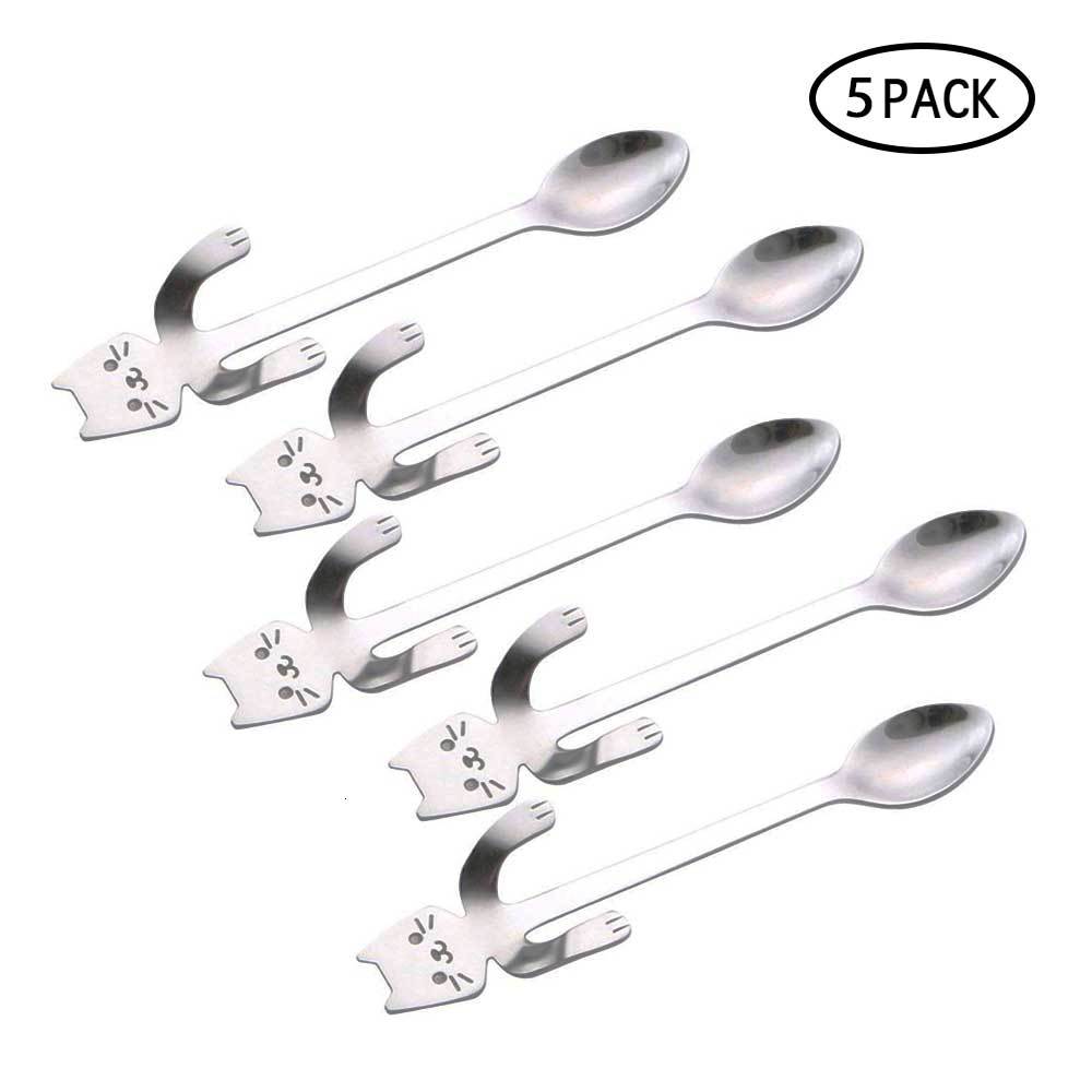 3/ 5/ 6Pcs Stainless Steel Cartoon Cat Spoon Colorful Coffee Ice Cream Tea Spoon Kitchen Supplies Tableware Scoop