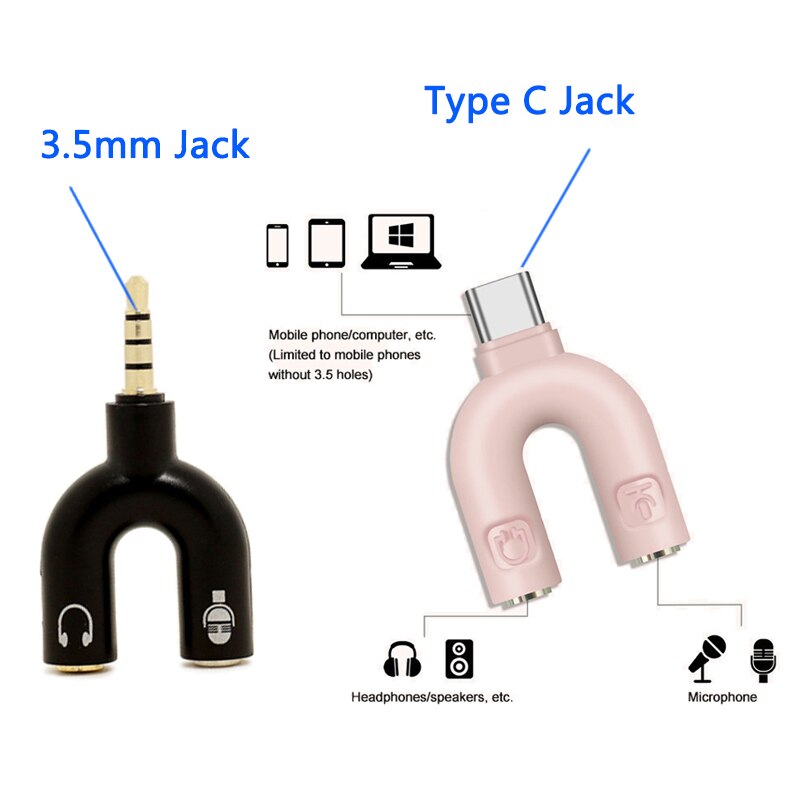 Tipo-C 3,5 divisor de Audio mm Cable para ordenador Jack 3,5mm/tipo-C 1 macho a 2 hembra micrófono divisor Cable AUX auriculares divisor de adaptador