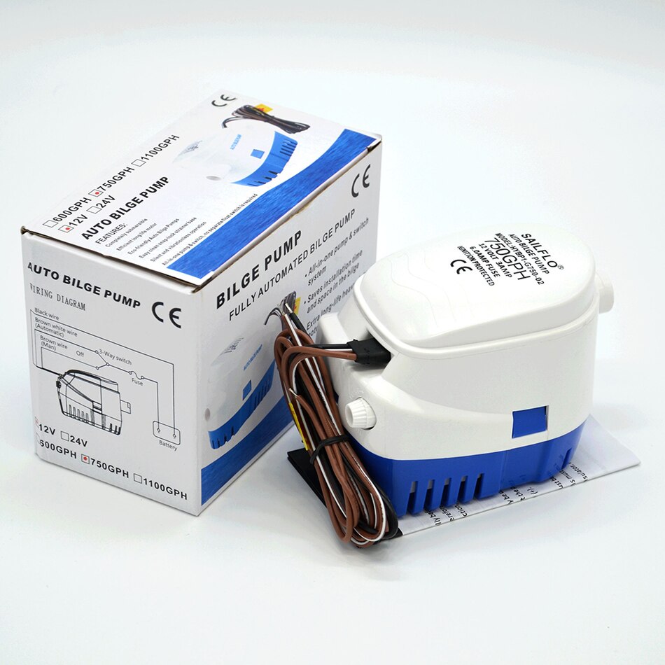 Dc12v/24v automatisk lensepumpe 750 gph auto nedsenkbar båt vannpumpe, elektrisk pumpe til båt tilbehør marin