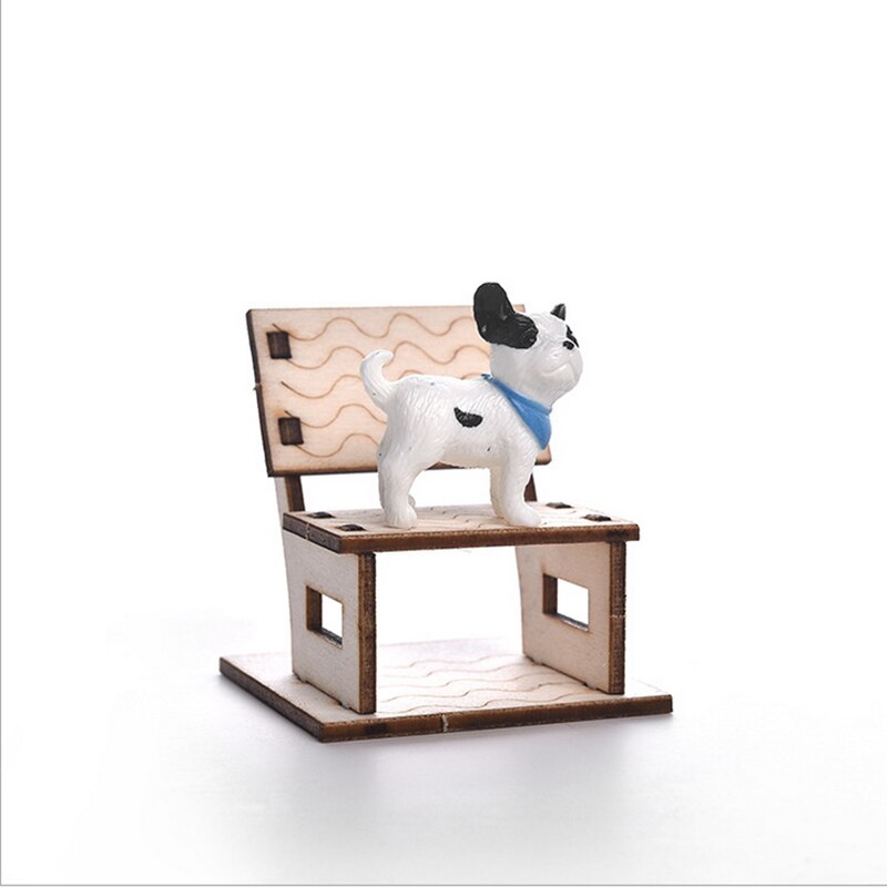 1 sztuk drewniane domowe zwierzę lalka sześć stylów kot placki lalki DIY modelu zabawka robić montażu z tworzywa sztucznego mini Model zwierzęcia budynku: styl 3