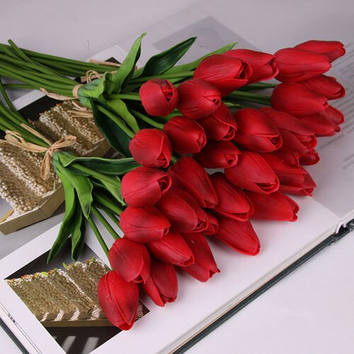 10 stk tulipan kunstig blomst lateks ekte berøringe brudebukett hjem dekorere dekorere kunstige blomster bukett ekte berøringe: B