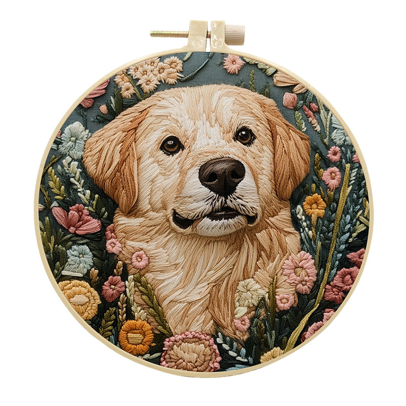 Honden Borduurpakket - Kruissteek met Engelse Instructies, Garen, Naalden - DIY Knutselpakket: 20*30cm / Wit