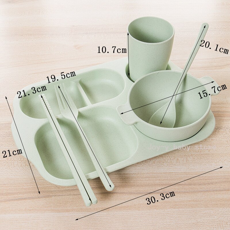 6 Stks/set Baby Mooie Kom Tarwe Materiaal Kinderen Sectionele Diner Plaat Tarwe Stro Materiaal Kom Servies Set Plastic Effen