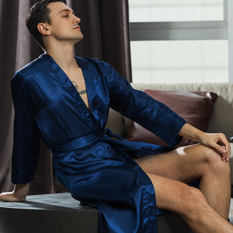 Casual homewear intieme lingerie satijn mannen bruidegom bruidsman trouwjurk 2022 zomer nachtkleding badjas jurk: XL / Khaki