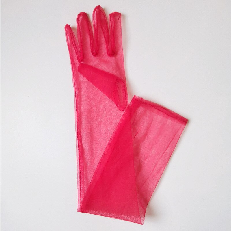 Gants en Tulle Transparent pour femmes, longs et fins pour dames, mitaines à doigt complet, élégants, accessoires de mariage: Rouge