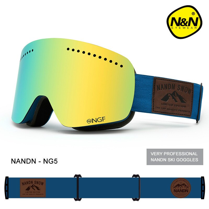 Nuovo stile inverno donna occhiali da sci doppio UV400 antiappannamento maschera da sci grande occhiali da sci uomo occhiali da neve occhiali da snowboard: NG5 Blue Gold