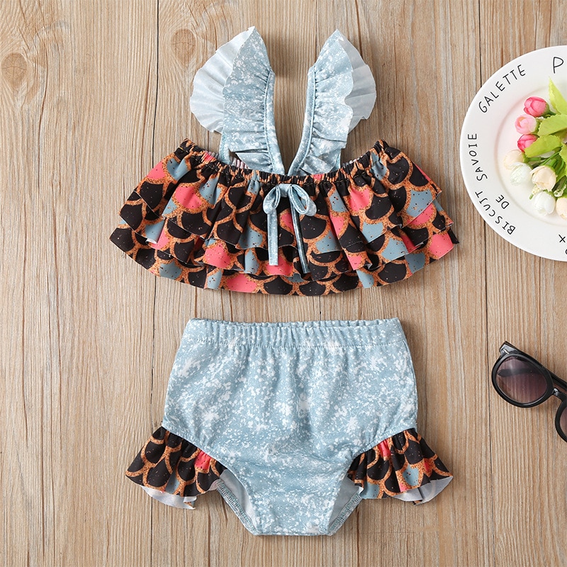 Nieuwste zomer baby zwempak prinses glitter zeemeermin 2 stuks baby meisjes badmode strandkleding kinderen meisje