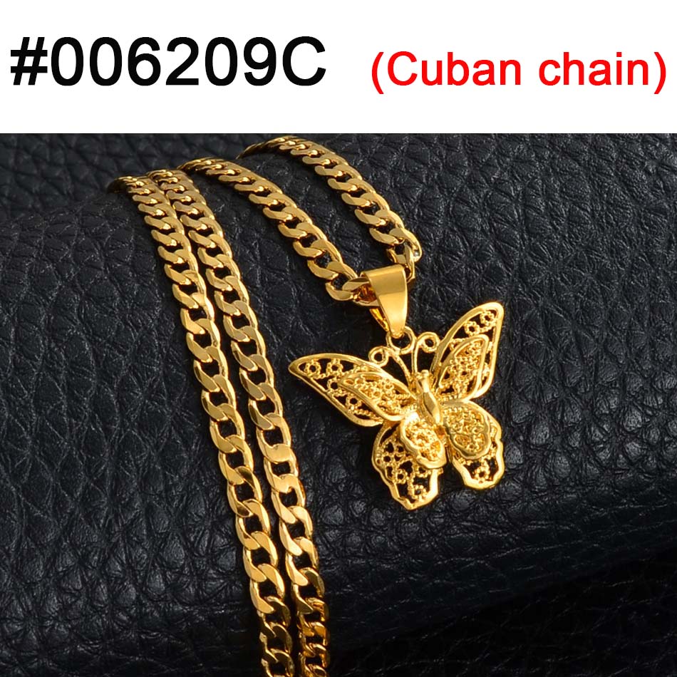 Anniyo Butterfly Necklaces Women Gold Color Butterfly Pendant Jewelry Foot Chain African Arab and Middle Eastern #006209C: Cuban chain / 39cm Choker Chain