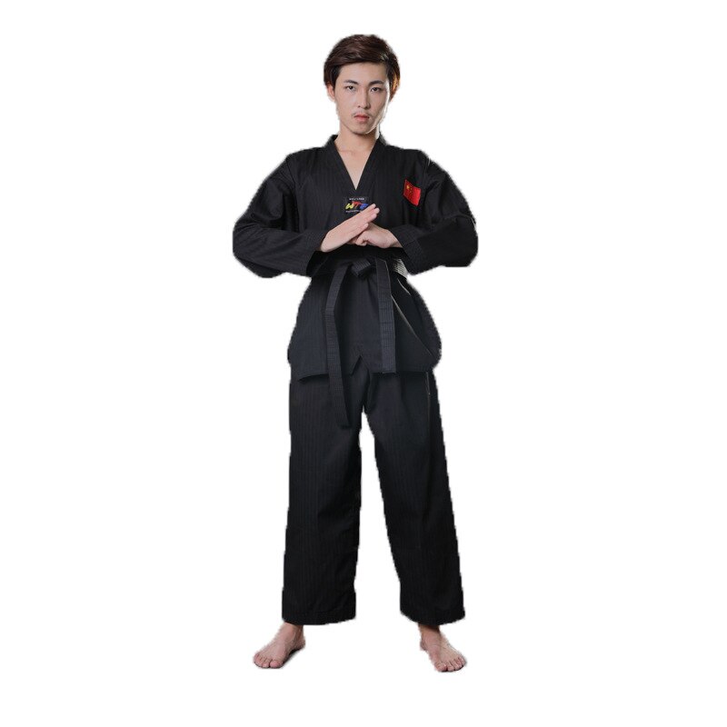 Black Karate Uniform with Waistband Belt Taekwondo Suit For Adult Children Women Men Kung Fu Training Gym Clothes