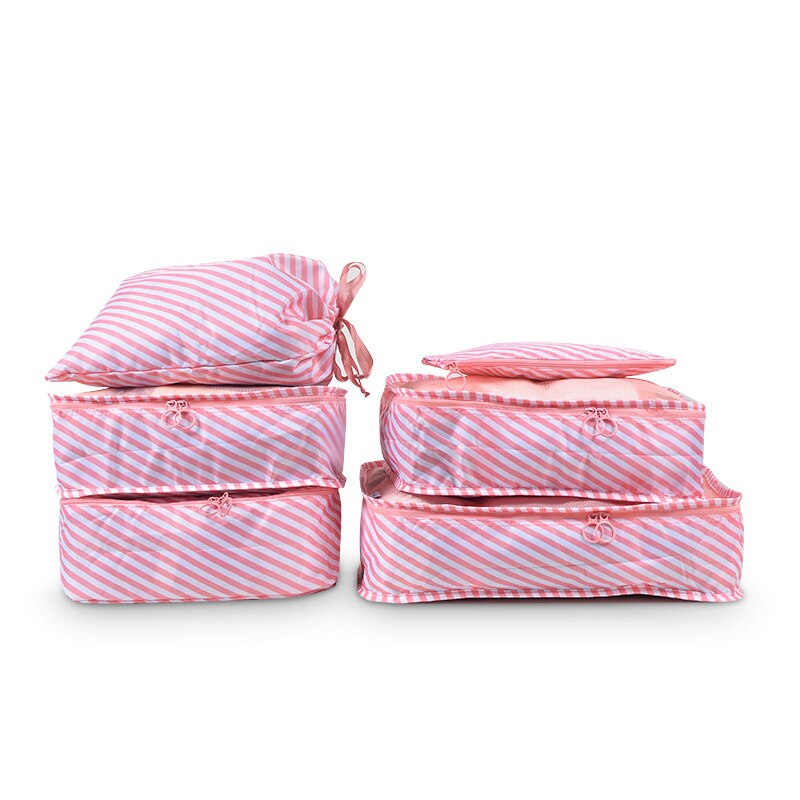 RUPUTIN 6PCS/Set Cloth Waterproof Travel Mesh Bag In Bag Luggage Organizer Packing Cube For Travel Accessories: Pink Stripe