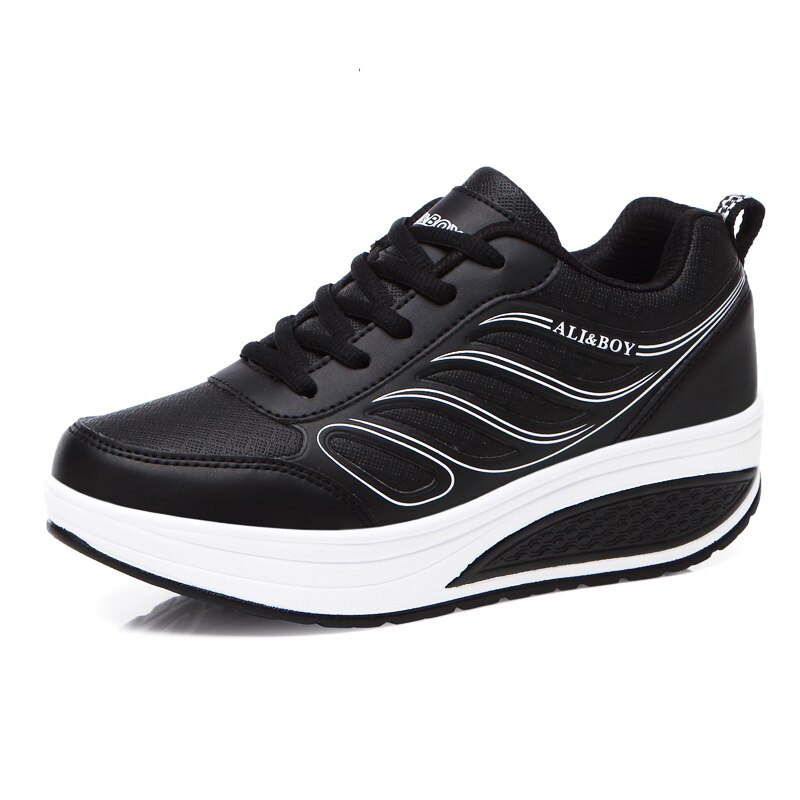 Hoogte Toenemende 5Cm Vrouwen Schoenen Wit Platform Wedge Sneakers Dames Thice Zool Schoenen Swing Toning Schoenen Vrouw Fitness Schoenen: black size 35-40 / 7