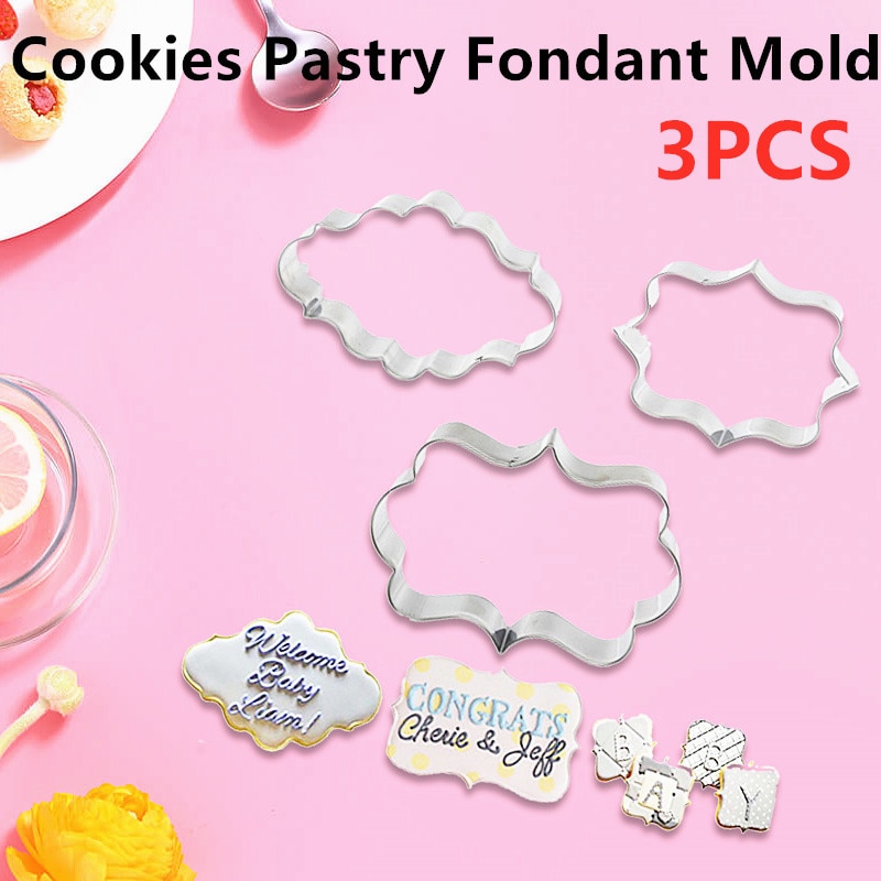 3 Stks/set Fondant Mold Rvs Cakevorm Decorating Gereedschap Cookies Pastry Gereedschap Frame Cutter Keuken Bakken Accessoires
