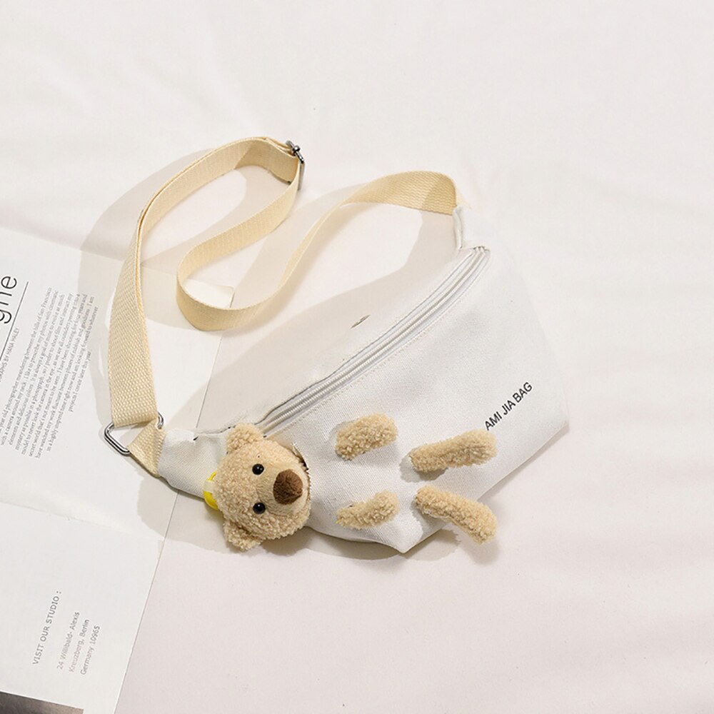 Candy Color Cute Belt Bag For Women Bear Doll Female Fanny Pack Travel Outdoor Banana Bag Girl&#39;s Lady&#39;s Bum Bag: Beige