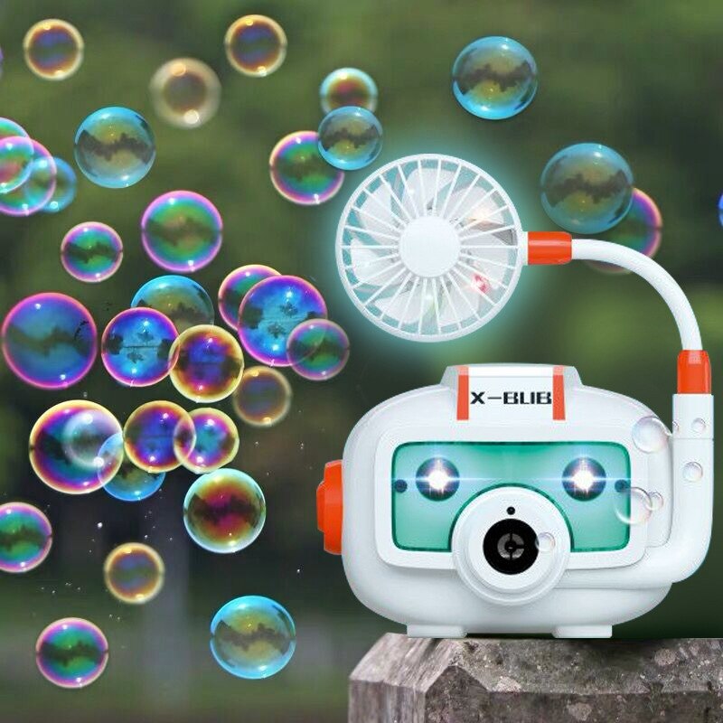 Children Cartoon Camera Blowing Bubbles Machine Toy Electric Fan Light Music Bottle Rope Style Christmas Toy Kids