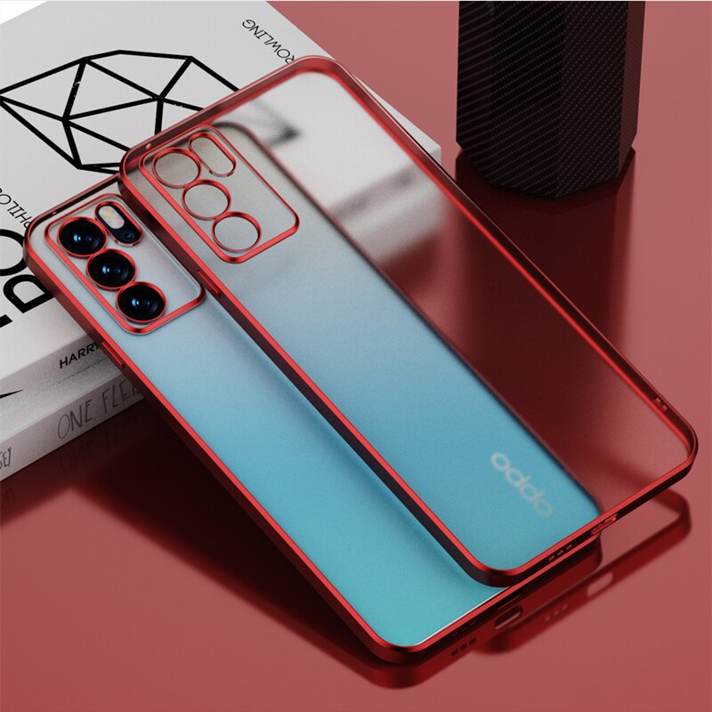 Electroplated Silicone Phone Case is Suitable for Oppo Reno 6 reno 5 5K Reno 7 Pro 5G Soft Transparent TPU Shockproof Back Cover: Oppo Reno 5 Pro 4G / Red