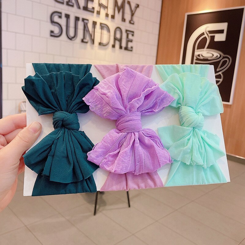 3 Stks/set Baby Hoofdband Big Bows Pasgeboren Hoofdbanden Hoofdbanden Voor Meisjes Effen Kleur Kids Baby Tulband Baby Haar Accessoires: set 5