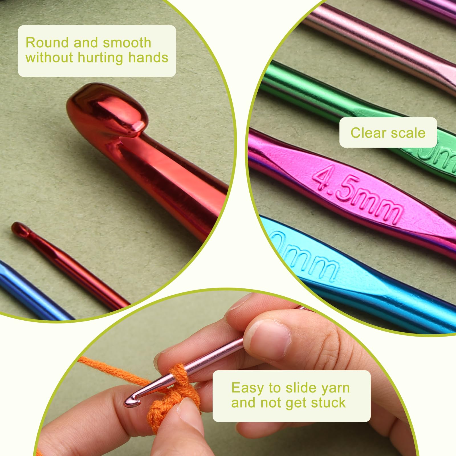 Fenrry conjunto de gancho de crochê, kit de agulhas de crochê para iniciantes, estojo verde e acessórios de crochê para artesanato de tricô