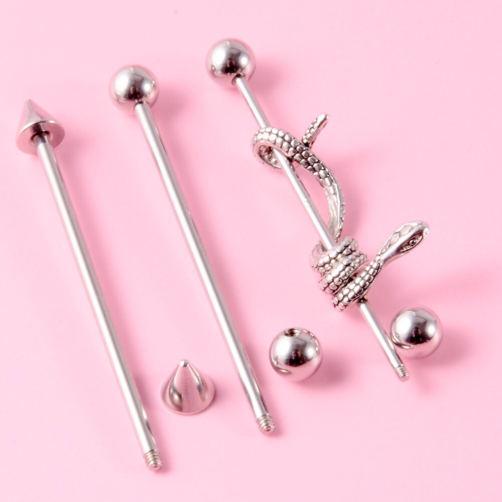 1PC Stainless Steel Man Industrial Barbell Arrow Bulk Cone Dragon Long Bridge Earring Transversal Piercing Unisex Jewelry