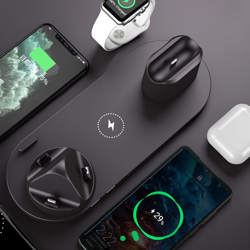 6 in 1 Wireless Charger For Apple Watch 6 5 4 3 iPhone 12 11 X XS XR 8 Airpods Pro Samsung Xiaomi 10W Qi Fast Charging Stand