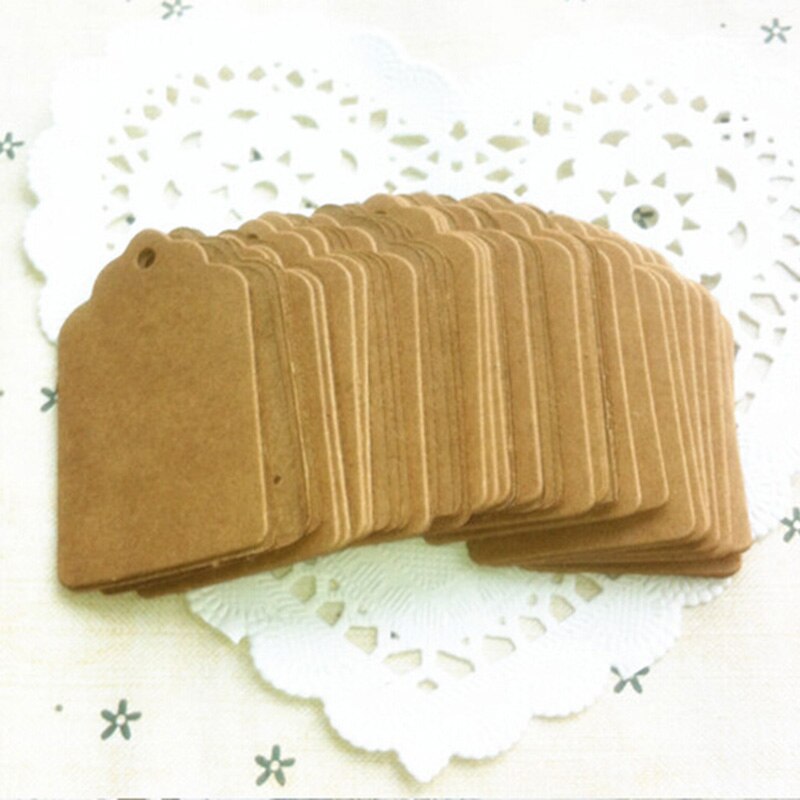 Etiquetas de papel Kraft de 100 Uds. De 5x3cm, etiquetas de encaje marrón, etiquetas para de boda o , etiquetas para comida hazlo-tú-mismo, precio en blanco, etiqueta para colgar nombre