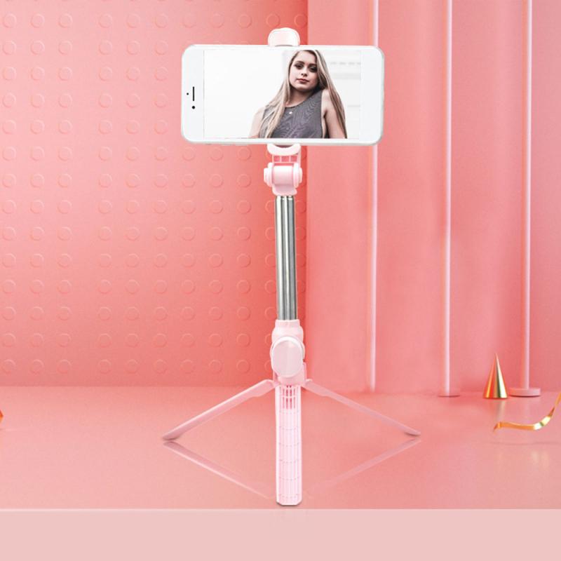 Trådløs bluetooth selfie stick udvidelig håndholdt monopod sammenklappeligt stativ med lukkerfjernbetjening til iphone android smartphone: Lyserød