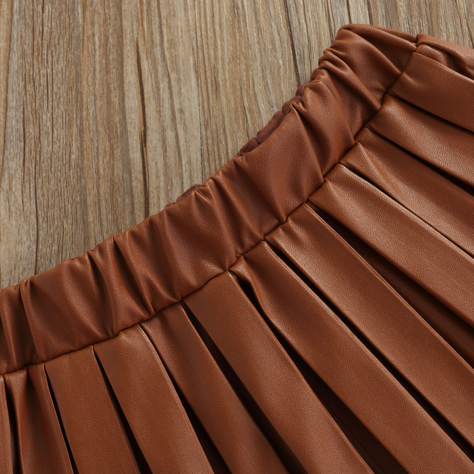 Citgeett Zomer Kid Meisje Leer Geplooide Rokken Elastische Taille Effen Kleur Knie Lengte Half Rok Kleding